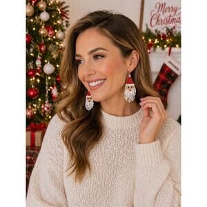 NEW Santa Tassel Beaded Earrings Festive Holiday Statement Dangle Christmas